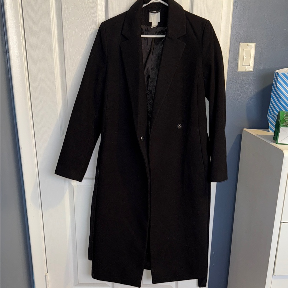 H&M Tie Belt Black Women's Long Trench Coat